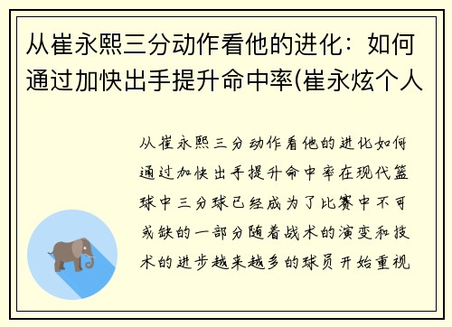 从崔永熙三分动作看他的进化：如何通过加快出手提升命中率(崔永炫个人资料)