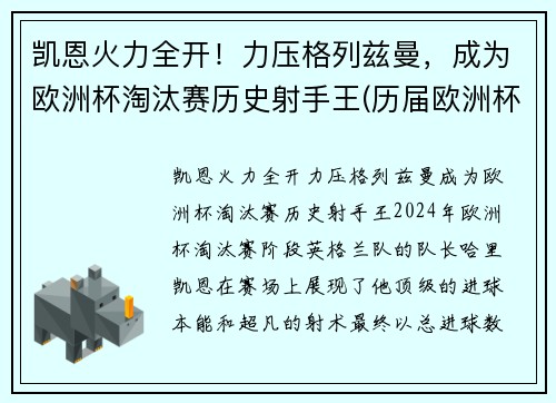 凯恩火力全开！力压格列兹曼，成为欧洲杯淘汰赛历史射手王(历届欧洲杯淘汰赛平局)