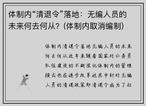 体制内“清退令”落地：无编人员的未来何去何从？(体制内取消编制)