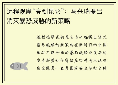 远程观摩“亮剑昆仑”：马兴瑞提出消灭暴恐威胁的新策略